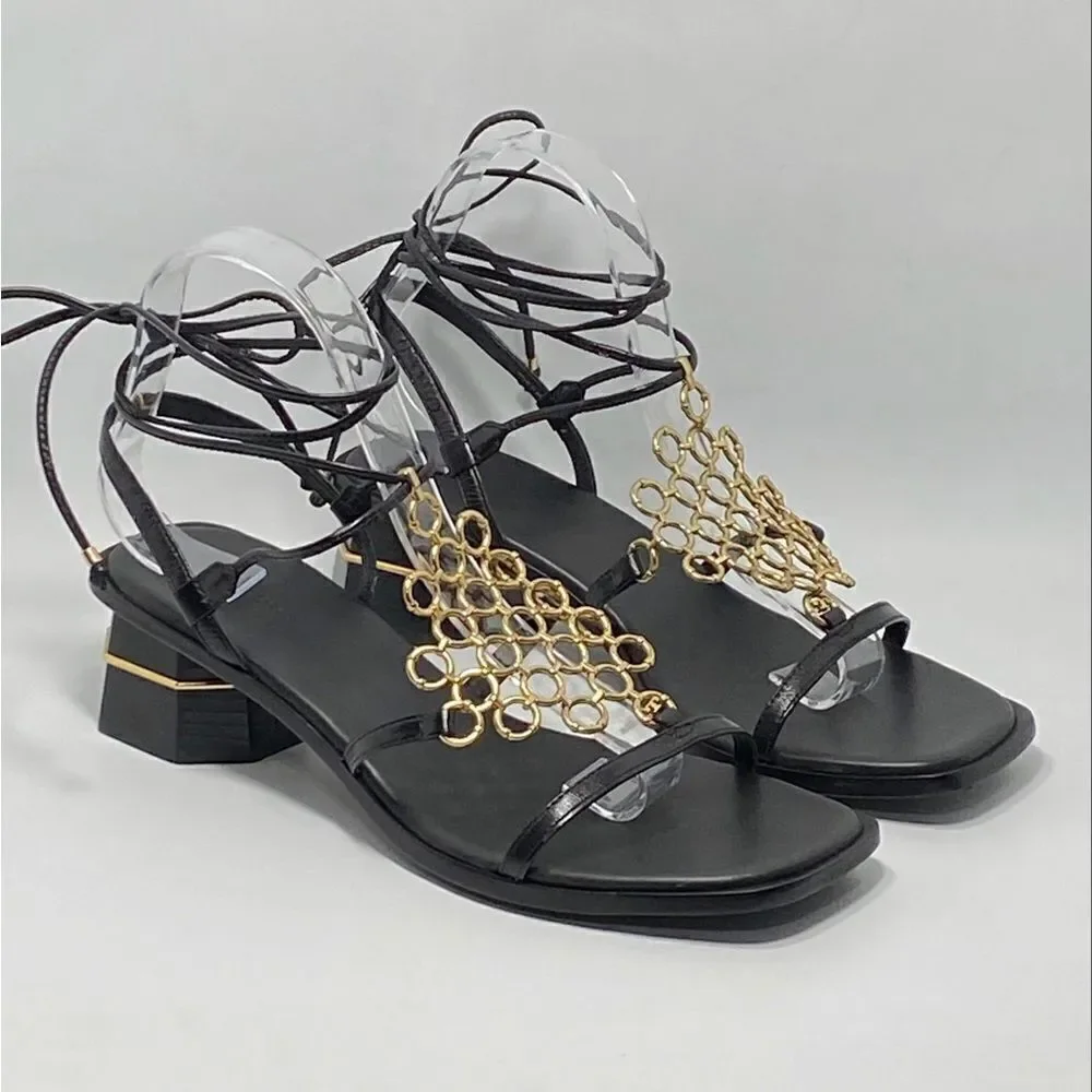 Tory Burch Multi-Logo Leather Lace-Up Sandals size 9